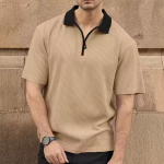 Half Sleeve Neck Zipper T-shirt