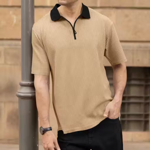 Half Sleeve Neck Zipper T-shirt