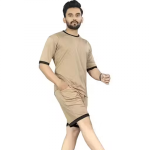 Trendy lightweight plain lycra fabric night suit for men